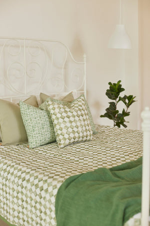Checker Green Linen Bedspread by Sanctuary Living - Home Artisan