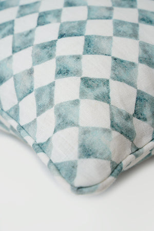 Checker Blue Lumbar Cushion Cover by Sanctuary Living - Home Artisan