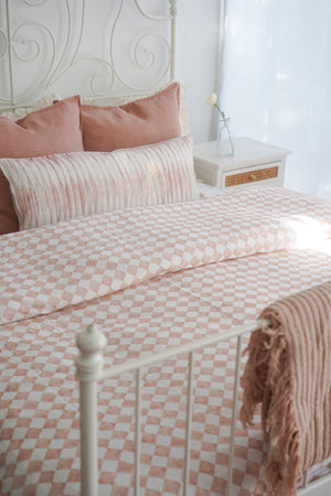 Checker Blush Duvet Cover with 2 Pillow Covers (Set of 3) by Sanctuary Living - Home Artisan