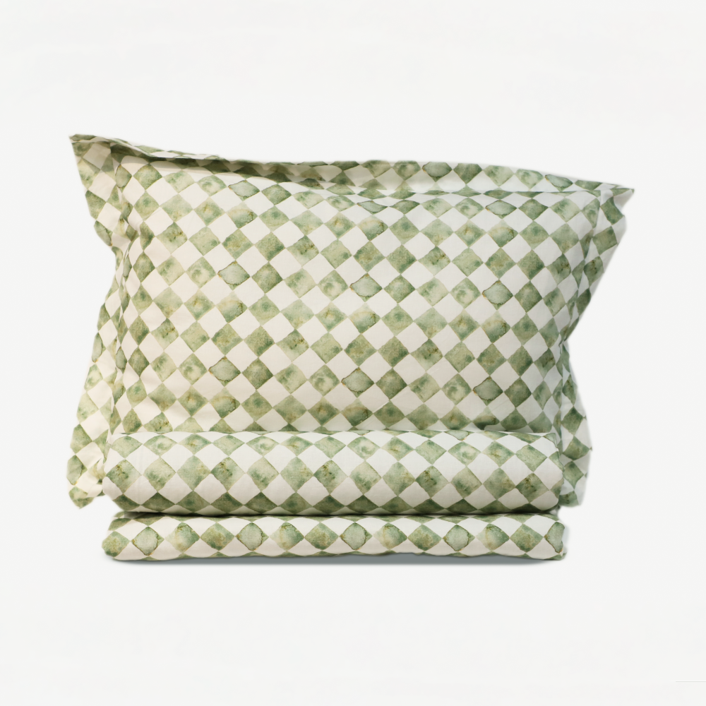 Checker Green Duvet Cover with 2 Pillow Covers (Set of 3) by Sanctuary Living - Home Artisan