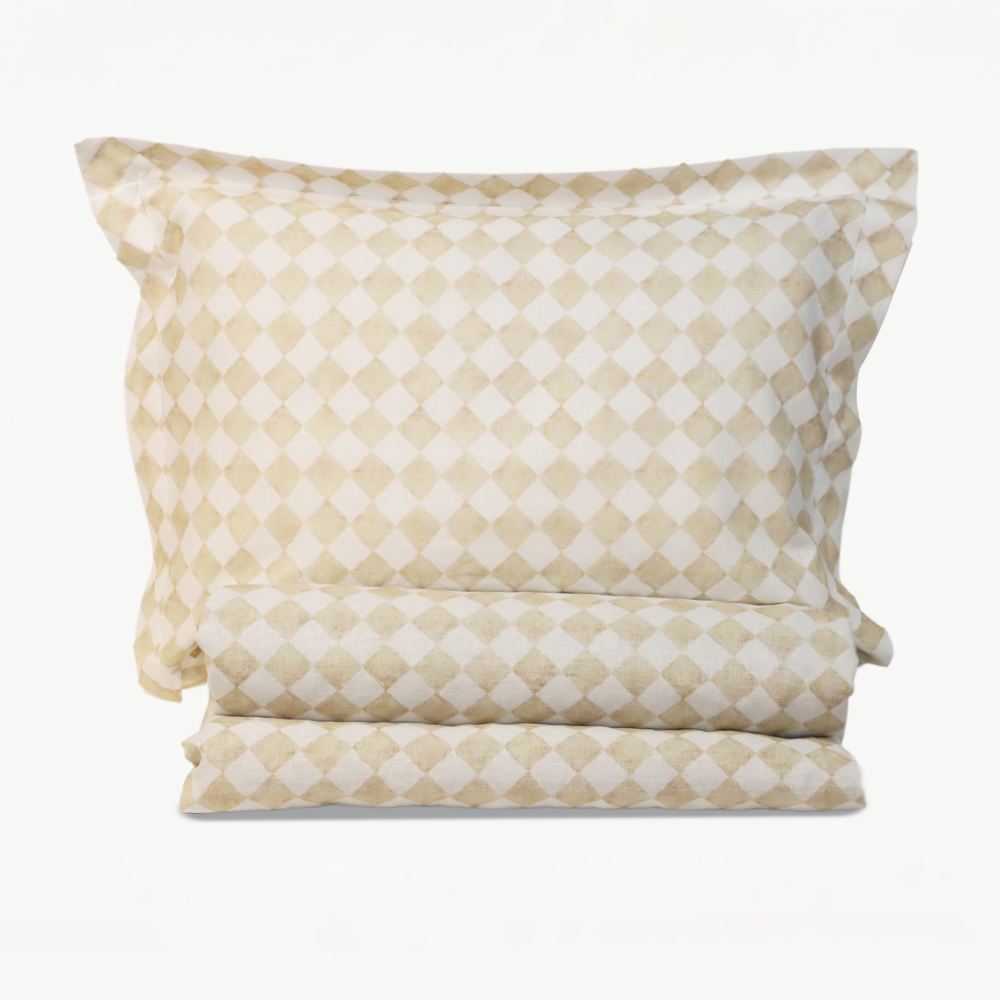 Checker Beige Duvet Cover with 2 Pillow Covers (Set of 3) by Sanctuary Living - Home Artisan