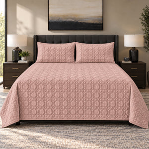 Floria Lattice Quilted Cotton Sateen Bed Cover Set with Pillow Cases (Dusty Pink)