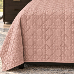 Floria Lattice Quilted Cotton Sateen Bed Cover Set with Pillow Cases (Dusty Pink)