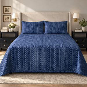 Caspian Braided Pattern Quilted Cotton Sateen Bed Cover Set with Pillow Cases - Home Artisan