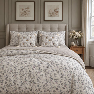 Estelle Ivory & Grey Petite Floral Floral 6-Piece King Size Comforter Bedding Set - Home Artisan