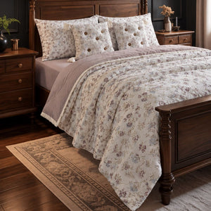 Rosalie Ivory & Dusty Mauve Floral 6-Piece King Size Comforter Bedding Set - Home Artisan