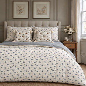 Noelle Ivory & Navy Petite Floral Floral 6-Piece King Size Comforter Bedding Set - Home Artisan