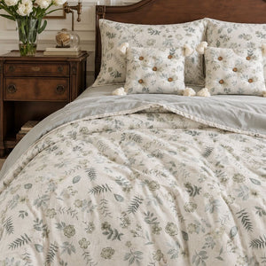 Sylvie Ivory & Sage Green Botanical 6-Piece King Size Comforter Bedding Set - Home Artisan