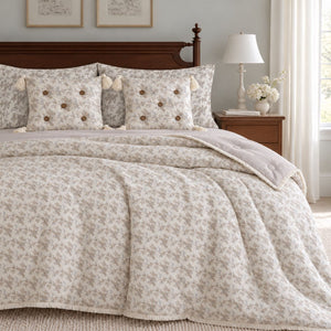 Arabella Ivory & Beige Floral 6-Piece King Size Comforter Bedding Set - Home Artisan