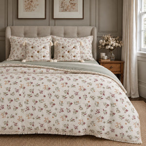 Elara Ivory & Sage Multicolour Floral 6-Piece King Size Comforter Bedding Set - Home Artisan