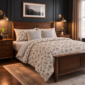 Verbena Beige Botanical Floral 6-Piece King Size Comforter Bedding Set - Home Artisan
