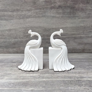 White Peacock Bookends - Home Artisan