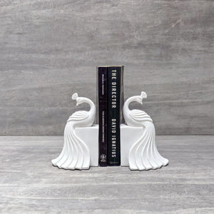 White Peacock Bookends - Home Artisan