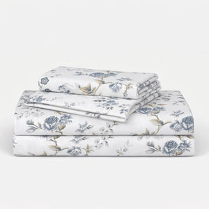 Cottage Rose Blue 200TC Cotton Percale Bed Sheet - Home Artisan