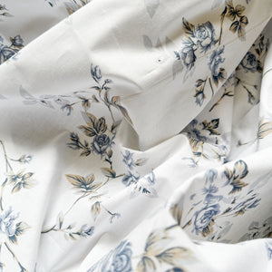 Cottage Rose Blue 200TC Cotton Percale Bed Sheet - Home Artisan