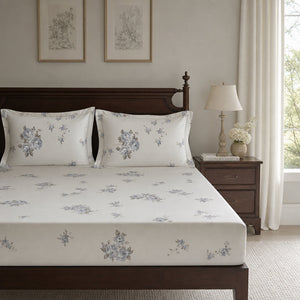 Florence Blue Rose 300TC Cotton Percale Bed Sheet - Home Artisan