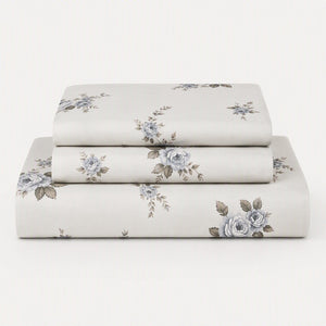 Florence Blue Rose 300TC Cotton Percale Bed Sheet - Home Artisan