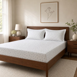 Nordic Snow Blossom 300TC Cotton Bedsheet - Home Artisan