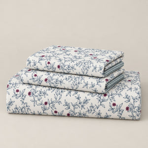 Camellia Blue Leaf and Pink Bud Bed Sheet - Home Artisan
