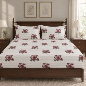 Rosamund Burgundy Bouquet 250TC Cotton Percale Super King Bed Sheet - Home Artisan