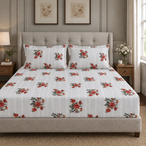 Rosamund Coral Bouquet 250TC Cotton Percale Super King Bed Sheet - Home Artisan