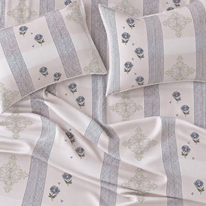 Nerine Lilac Floral Stripe 250TC Cotton Percale Super King Bed Sheet - Home Artisan
