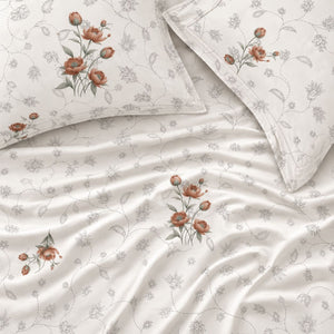 Rosella Terracotta Botanical 250TC Cotton Percale Super King Bed Sheet - Home Artisan