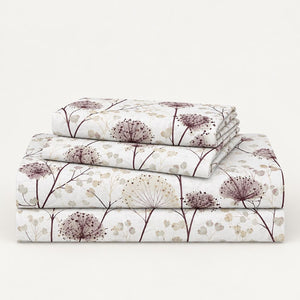 Achillea Mauve Meadow Floral 250TC Cotton Percale Super King Bed Sheet - Home Artisan