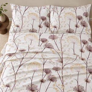 Achillea Mauve Meadow Floral 250TC Cotton Percale Super King Bed Sheet - Home Artisan
