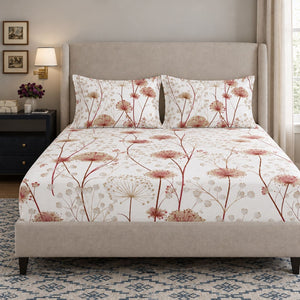 Achillea Peach Meadow Floral 250TC Cotton Percale Super King Bed Sheet - Home Artisan