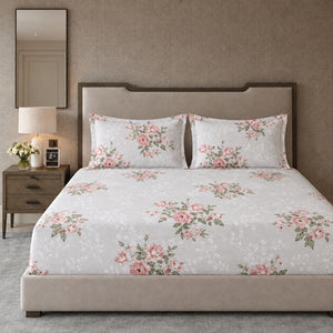 Petunia Blush Rose Bouquet 250TC Cotton Percale Super King Bed Sheet - Home Artisan