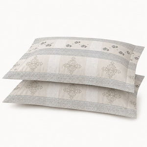 Nerine Beige Floral Stripe 250TC Cotton Percale Super King Bed Sheet - Home Artisan