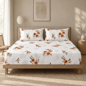 Nigella Apricot Floral 250TC Cotton Percale Super King Bed Sheet - Home Artisan
