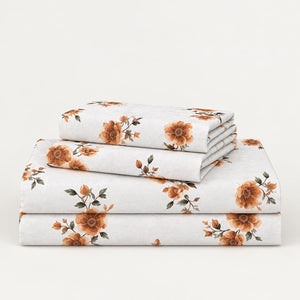 Nigella Apricot Floral 250TC Cotton Percale Super King Bed Sheet - Home Artisan