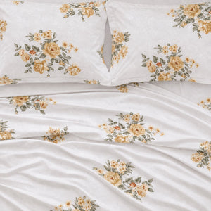 Petunia Yellow Rose Bouquet 250TC Cotton Percale Super King Bed Sheet - Home Artisan