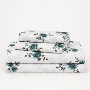 Nigella Teal Floral 250TC Cotton Percale Super King Bed Sheet - Home Artisan