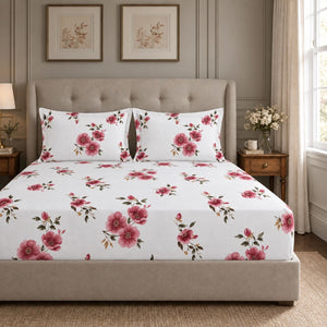 Nigella Rose Pink Floral 250TC Cotton Percale Super King Bed Sheet - Home Artisan