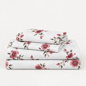 Nigella Rose Pink Floral 250TC Cotton Percale Super King Bed Sheet - Home Artisan