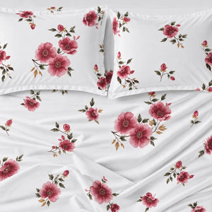 Nigella Rose Pink Floral 250TC Cotton Percale Super King Bed Sheet - Home Artisan