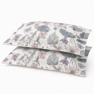 Zinnia Mauve Botanical Floral 300TC Pure Cotton Sateen Bed Sheet - Home Artisan