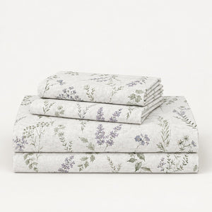 Lavender Ivory Meadow Sprig 300TC Pure Cotton Sateen Bed Sheet - Home Artisan