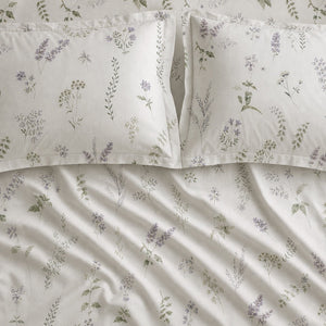 Lavender Ivory Meadow Sprig 300TC Pure Cotton Sateen Bed Sheet - Home Artisan