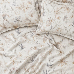 Cosmos Neutral Meadow Botanical 300TC Pure Cotton Sateen Bed Sheet - Home Artisan