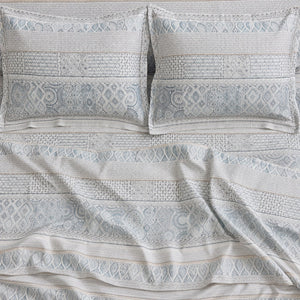 Calla Blue-Grey Geometric Stripe 300TC Pure Cotton Sateen Bed Sheet - Home Artisan