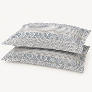 Calla Blue-Grey Geometric Stripe 300TC Pure Cotton Sateen Bed Sheet - Home Artisan