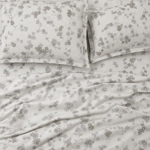 Clematis Grey Trailing Floral 300TC Pure Cotton Sateen Bed Sheet - Home Artisan