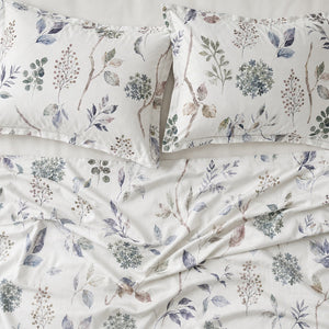 Salvia Multicolour Botanical Sprig 300TC Pure Cotton Sateen Bed Sheet - Home Artisan