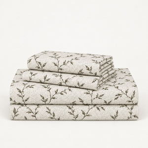 Myrtle Olive Leaf Trail 300TC Pure Cotton Sateen Bed Sheet - Home Artisan