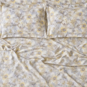 Daisy Butter Yellow Watercolour Floral 300TC Pure Cotton Sateen Bed Sheet - Home Artisan