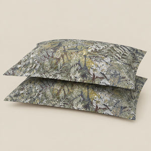 Acacia Slate Blue & Olive Botanical 300TC Pure Cotton Sateen Bed Sheet - Home Artisan